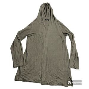 Tahari 100% Linen Open Front Hooded Cardigan Women's Large Sweaters Olive Green
